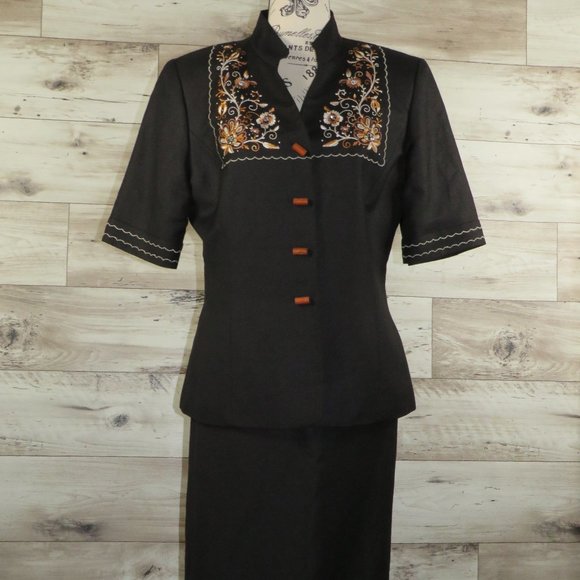 KASPER* Women's 2-PC Set (Jacket‎ & Skirt) Embroidery/Linen/Size~ 12 - Picture 1 of 16